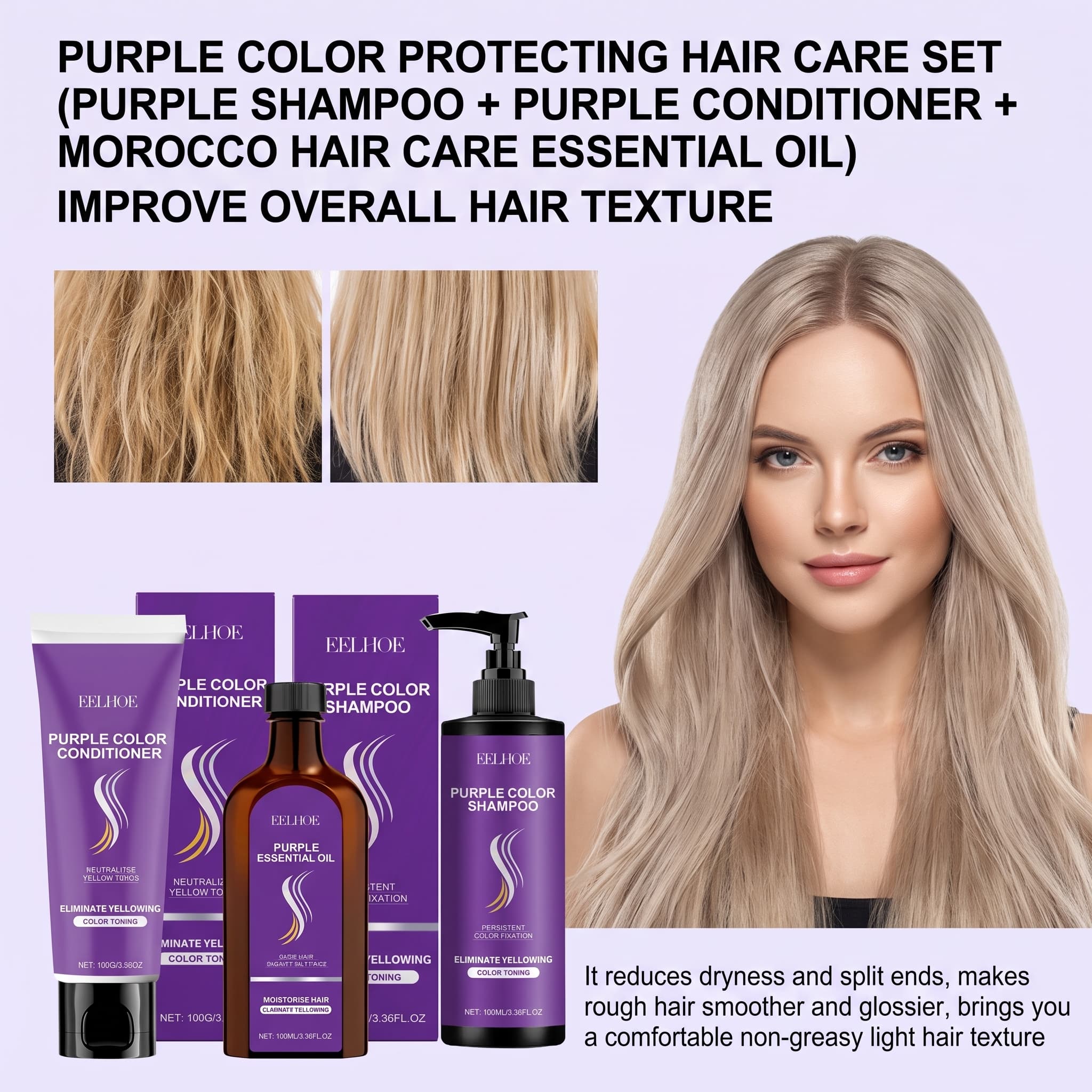 Hair Care Products - Set Sampo Ungu Dengan Kondisioner, Serum